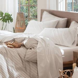 lot 1505 image: MooMee Bedding Sheet Set 100% Washed Cotton Linen Like Textured Breathable Durable Soft Comfy (Solid Off White, King)