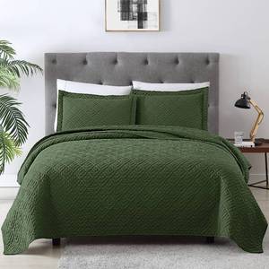 lot 1515 image: EXQ Home Quilt Set Twin Size Olive Green 2 Piece,Lightweight Soft Coverlet Modern Style Squares Pattern Bedspread Set(1 Quilt,1 Pillow Sham)