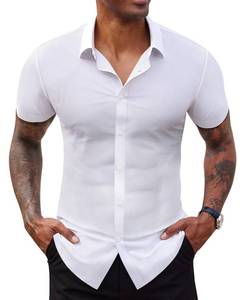 lot 2289 image: Lion Nardo Stretch Dress Shirts for Men Short Sleeve Slim Fit Casual Button Down Shirts Muscle Fit Mens Dress Shirts L
