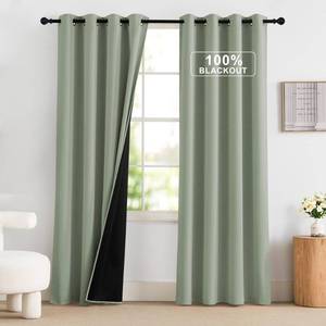 lot 2290 image: NICETOWN Sage Green Curtains 52 x 84 inches Long, 100% Blackout Curtains Set of 2 Panels Thermal Insulated Privacy Window Curtains for Bedroom Living Room Christmas Decor