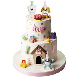 lot 2299 image: Tasdurian 20pcs Dog Cake Decorations Kits Cake Topper Including Clay Puppy Dog Figurines Cakes and Resin Gift Box Bones and Macarons for Cute Pet Theme Birthday Party Supplies