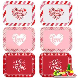 lot 2303 image: Singhoow 6 Pcs Valentines Day Serving Trays 13 x 10 Inch Reusable Happy Valentines Platters Red Pink White Heart Rectangular Dishes for Serving Food Cookies Desserts Wedding Party Supplies