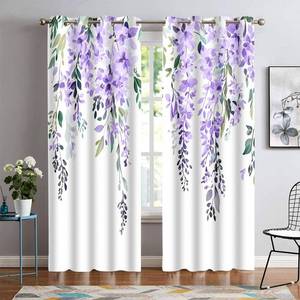 lot 2309 image: EOTDMS Purple Watercolor Floral Curtains 84 inches Long, Botanical Leaves Vine Wisteria Flowers Rustic Farmhouse Curtains, Blackout Window Treatment Drapes for Bedroom Living Room 52x84inch, 2 Panels