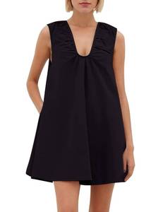 lot 2357 image: MISSACTIVER Womens Sleeveless Babydoll Tank Mini Dress Scoop Neck Ruched Short Dress with Side Pockets Summer Party Dresses Black S