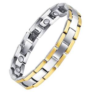 lot 2381 image: Feraco Mens Magnetic Bracelet Titanium Steel Magnet Therapy Bracelets with Sizing Tool (Silver & Gold)