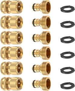 lot 2386 image: Kesfitt Garden Hose Quick Connect 34 Inch GHT Solid Brass Hose Connector Adapter Kit Fitting No-Leak Water Hose Female and Male Adapter (6 Sets)