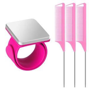 lot 2387 image: Magnetic Pin Cushion Wrist, Magnetic Pin Holder Wristband with 3 PCS Stainless Steel Pintail Comb for Sewing (Rose Red)