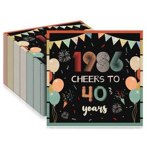 lot 2400 image: 50PCS Vintage 40th Birthday Napkins, 1986 Theme Cheers To 40 Years Party Supplies for Men Women, 13 x 13 Colorful 2-Ply Disposable Napkins for Birthday Anniversary Retirement Party Decorations