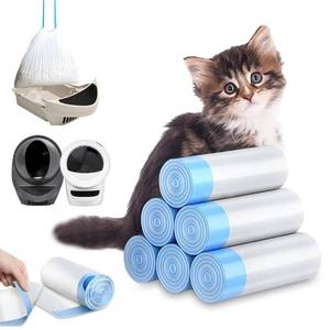 lot 2401 image: XUEPETT 120 Pack Cat Litter Bags with Drawstring, Compatible with Litter-Robot 34 Heavy Duty Cat Litter Box Liners Waste Bags Replacement -25.2x 15.7