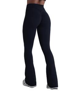 lot 2402 image: Sunzel Hidden Butt Lifting Scrunch Flare Leggings for Women with Pockets No Front Seam Tummy Control Mini Flared Yoga Pants 34 Inseam Black Small