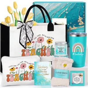 lot 3011 image: Teacher Appreciation Gifts, Best Teacher Christmas Gifts Birthday Gift Tote Bags for Women, Unique Retirement Ideas from Students - Funny End of Year Thank You Basket Box Back to School Gift