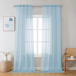 lot 3023 image: Chyhomenyc Sky Blue Sheer Curtains 96 inches Long 2 Panels, Light Filtering Light Blue Elegant Voile Window Treatment Drapes for Bedroom Living Room, Each 42 Wx96 L, 8FT