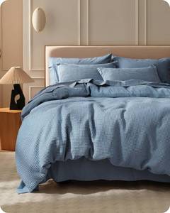 lot 3029 image: Bedsure Cotton Duvet Cover King - 100% Cotton Waffle Weave Grey Blue Duvet Cover King Size, GentleSoft�� and Breathable Bedding Set for All Season, 3 Pieces, 104x90
