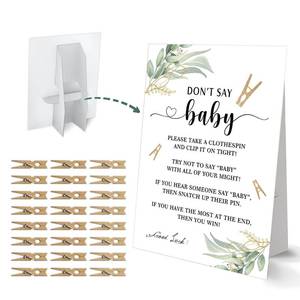 lot 4265 image: Dont Say Baby Clothespin Game, Greenery Baby Shower Game, One 8x11 Sign and 50 Mini Natural Clothespins, Gender Neutral, Baby Shower Decoration - MJZ03