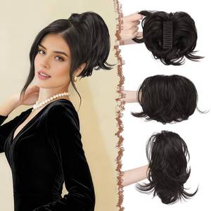lot 4267 image: FESHFEN Claw Clip Short Ponytail Extensions - DIY Bendable Metals Fluffy Messy Bun Hair Piece Straight Synthetic Hairpieces Ponytail Extension for Women, Black Brown