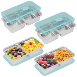 lot 4286 image: CXIIPOL Stainless Steel Snack Containers Reusable - 4 Pack Grab and Go Snack Containers with Lids, 2 Compartment Snack Condiment Containers for Travel, Camping