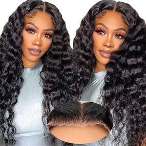 lot 4291 image: Glueless Curly Wigs Human Hair 9x6 Wear and Go Wigs Human Hair Pre Plucked Pre Cut Black Deep Wave Closure Lace Front Wig Human Hair 12a 220% Density Loose Curly Wig Bleached Knots for Women 16 Inch