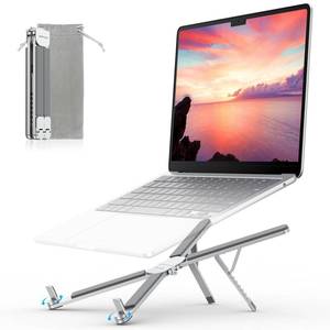 lot 4301 image: OMOTON LA15 Foldable & Portable Laptop Stand for Desk, 360° Support FeetLightweight Tablet Stand for Desk and Travel, 6 Level Height Ergonomic Aluminum Computer Holder for 10-16 Laptops