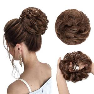 lot 4302 image: CJL HAIR Large Messy Bun Hair Piece Wavy Curly Scrunchies Synthetic Chignon Ponytail Hair Extensions Thick Updo Hairpieces for Women Chocolate Multi