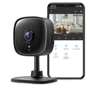 lot 4316 image: Tapo 2K Indoor Wired Security Camera - Works as a Baby Monitor & Pet Camera, PersonMotionBaby Cry Detection, 2-Way Audio, Siren, Subscription-Free Local Storage or Optional Cloud, Black, C111