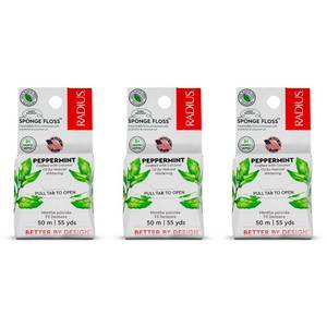 lot 4320 image: Radius Dental Floss, Sponge Floss, Peppermint, 55 Yards, Vegan & Non-Toxic Oral Care Designed to Help Fight Plaque, Pack of 3