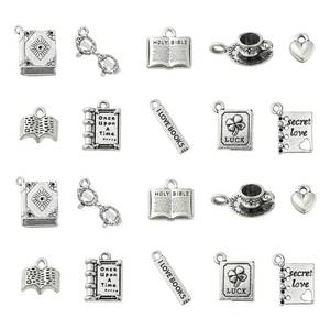 lot 4322 image: DanLingJewelry 50Pcs 10 Styles Librarian Charms School Library Tibetan Silver Glasses Coffee Book Charms for Jewelry Making Supplies