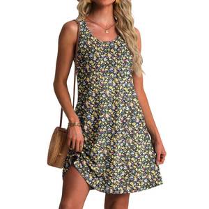 lot 4325 image: FREEOAK Womens Dresses Summer Floral Sleeveless Casual A-Line Sundress with Pockets Lightweight Short Beach Vacation Clothes Large