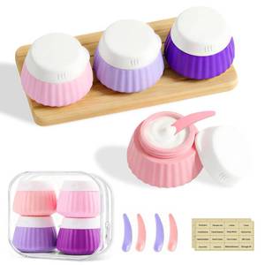 lot 4334 image: Udihch 4 Pack Travel Size Silicone Cream Containers, Leak Proof Refillable Toiletry Bottles for Toiletries with 4 Scoops, Labels and Clear Bag, Suitable for Travel Shampoo and Conditioner Bottles (A)