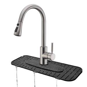 lot 4341 image: Kingmall Silicone Faucet Mat, Kitchen Faucet Mat for Drip Catcher, 100% Food Grade Silicone, Black, Deck Mount, Single Hole, Reusable, for Faucets with 1cm(0.4 Inch) Deck Plate