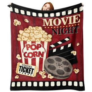 lot 4349 image: Zzkol Movie Night Flannel Throw Blanket, Popcorn Cinema Ticket Gifts for Adult Kids Women Men Movie Lover, Birthday Ideas for Home Film Theater Decor Supplies 60 x 80