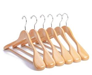 lot 6219 image: Nature Smile Wooden Suit Coat Hangers 16 inch Wood Jacket Outerwear Shirt Hangers Anti Slip Bar with Screw 6 Pack (Natural)