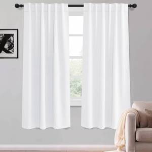 lot 6220 image: KGORGE 63 inch Curtains 2 Panel Set, Privacy Light Filtering Drapes Thermal Insulation Noise Reducing Curtains for Kids Room Living Room Closet Cover, W52 x L63 inches, White, 2 Panels