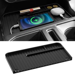 lot 6233 image: DAZANZAN Center Console Organizer Tray for Ford F150 Accessories 2021-2025 & F150 Lightning XLT Accessories 2022-2024 Two USB HoleDouble Layers Only Fit Front Shifter Open Pocket Organizer Black