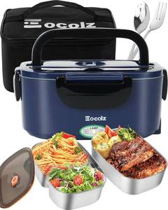 lot 6234 image: Eocolz Electric Lunch Box Food Heater 80-100W, Food Warmer with Dual Container 1.5L Portable Heated Lunch Box for Car Truck Work Stainless Steel Fork & Spoon 1224110V for Adults Lonchera El�ctrica