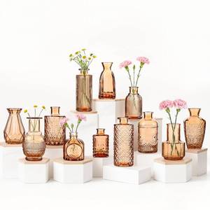lot 6255 image: Bud Vases Set of 12, Small Mini Glass Vases for Centerpieces - Elegant Vintage Style - Perfect for Table Decor, Wedding, Party Centerpieces - Great Gift for Home Decor Lovers (Amber)