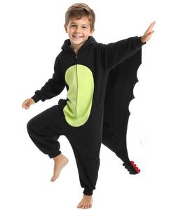 lot 6256 image: Laahoem Animal Black Dragon Pajamas Kids Unisex Cosplay Costume Teenager Zipper Hooded Jumpsuit Sleepwear XS