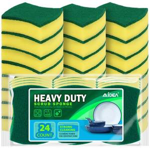 lot 6263 image: AIDEA Sponges Kitchen, 24 Pack Heavy Duty Dish Sponge, Cleaning Dish Scrubber Sponge for Home and Kitchen, Stink-Free Cleaning Supplies for Pots, Pans