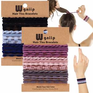lot 6283 image: Wgniip 24 Pcs Boho Hair Ties for Women, 6 Colors Cute Hair Tie Bracelet for Thin and Thick HairPony Tails, Multi-colored No Damage Hair Accessories