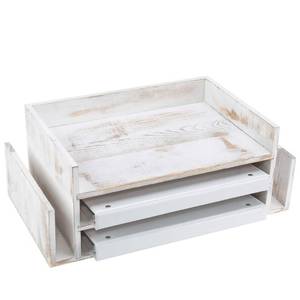 lot 6300 image: MyGift 3-Tier Desk Organizer & File Tray, Wood Letter Holder for Office, Farmhouse White Wood Desktop Document Organizer with Paper Storage