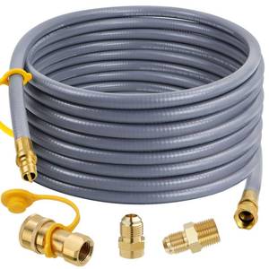 lot 6304 image: A48FT 12 ID Natural Gas Hose for Generator with Quick Connect Fittings, Outdoor Natural Gas Line Hose for Grill with 12 Male Flare to 38 Female Flare Adapter - CSA Certified
