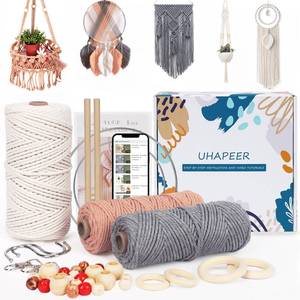 lot 6308 image: UHAPEER Macrame Kits for Adults Beginners with 656 Feet 3 mm Macrame Cotton Cord, DIY Macrame Plant Hanger Kit with Macrame Supplies and Instructions, Macrame Meads, Wooden Rings, Dream Catcher Rings