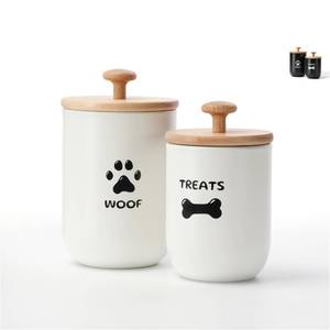 lot 6314 image: OTTENON Dog Treat Container Set of 2, Dog treat jar with Airtight Lid, Small dog food container, Dog Cookie Jar for kitchen Counter, Treats Canister, Pet Treat Container 8.3x4.9 & 7.1x4.3 (White)