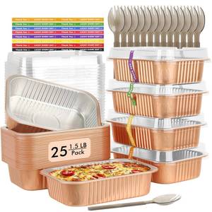 lot 6316 image: LNYZQUS 7�� x 5�� Small Aluminum Pans with Lids 25 Pack, 1.5lb Heavy Duty Foil Baking Tins To Go Containers,Individual Leftover Containers Baked Food Holders Boxes for Oven Grill-Champagne