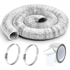 lot 6320 image: Zonon Dryer Vent Hose 4 Inch X 12 Feet Flexible Aluminum Foil Ducting Non Insulated with Stainless Steel Clamps and Aluminum Tape for Pipe, HVAC Heating Cooling Ventilation and Exhaust(Silver)
