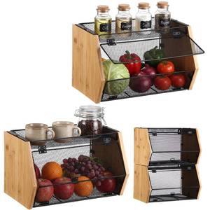 lot 6325 image: Acellegic 2 Pcs Stackable Mesh Fruit Basket with Lid, Wall Mounted Fruit Basket Snack Onion Potato Storage Container for Vegetable Produce Kitchen Counter Bathroom(Black)