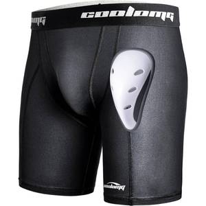 lot 6339 image: COOLOMG Men Sliding Shorts with Protective Cup Baseball Football MMA Lacrosse Hockey Black XL