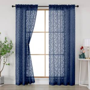 lot 6348 image: Gwine Navy Blue Curtains 84 Inches Long 2 Panels Set, Light Filtering Soft Lightweight Sheer Curtains, Leaf Clip Jacquard Textured Curtain for Bedroom Living Room, 42Wx84L Inches, 2PCS