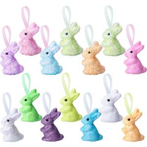 lot 6352 image: A14 Pieces Easter Rabbit Ornaments,Glitter Bunny Decorations,Multicolored Hanging Ornament Craft Decor for Easter Party Supplies