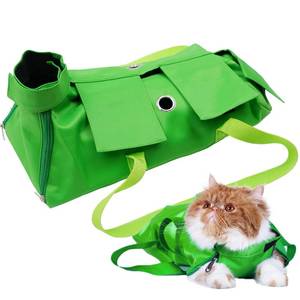 lot 6353 image: Kukaster Pet Cat��s Restraint Bag for Claw Care Nail Trimming Anti-Scratching Grooming Bag for Cats Medical Examination(Green-s)