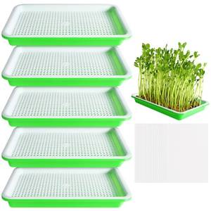 lot 8008 image: EBaokuup 5 Pcs Seed Sprouter Tray with Drain Holes - BPA Free Seed Germination Propagation Trays, Soil-Free Wheatgrass Bean Sprouts Microgreens Growing Kit with Germinating Paper